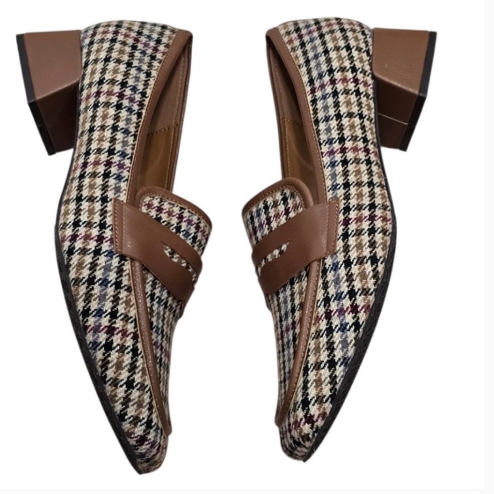 NWOB Donald J. Pliner Tabreaht Brown and Multicolor Plaid Loafers - Picture 3 of 4